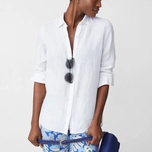 J. McLaughlin Britt 100% Linen Shirt in White Size Small